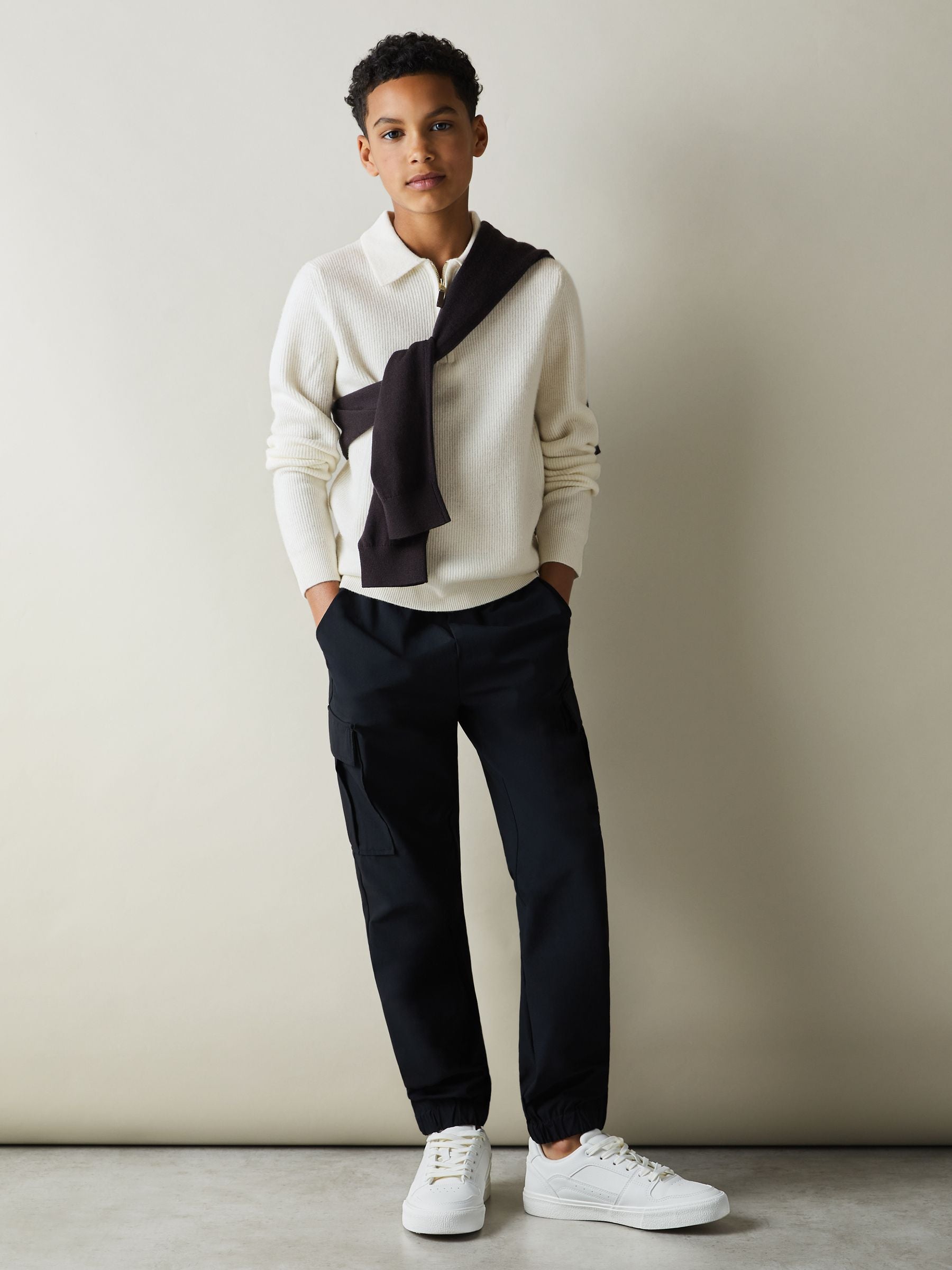 Dsiney Kidz - Reiss Off White Regis 3-9 yrs Wool Quarter Zip Polo Shirt image 1