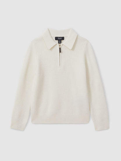 Dsiney Kidz - Reiss Off White Regis 3-9 yrs Wool Quarter Zip Polo Shirt image 2