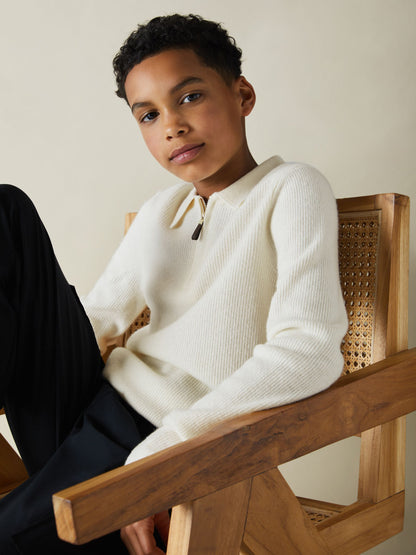 Dsiney Kidz - Reiss Off White Regis 3-9 yrs Wool Quarter Zip Polo Shirt image 3
