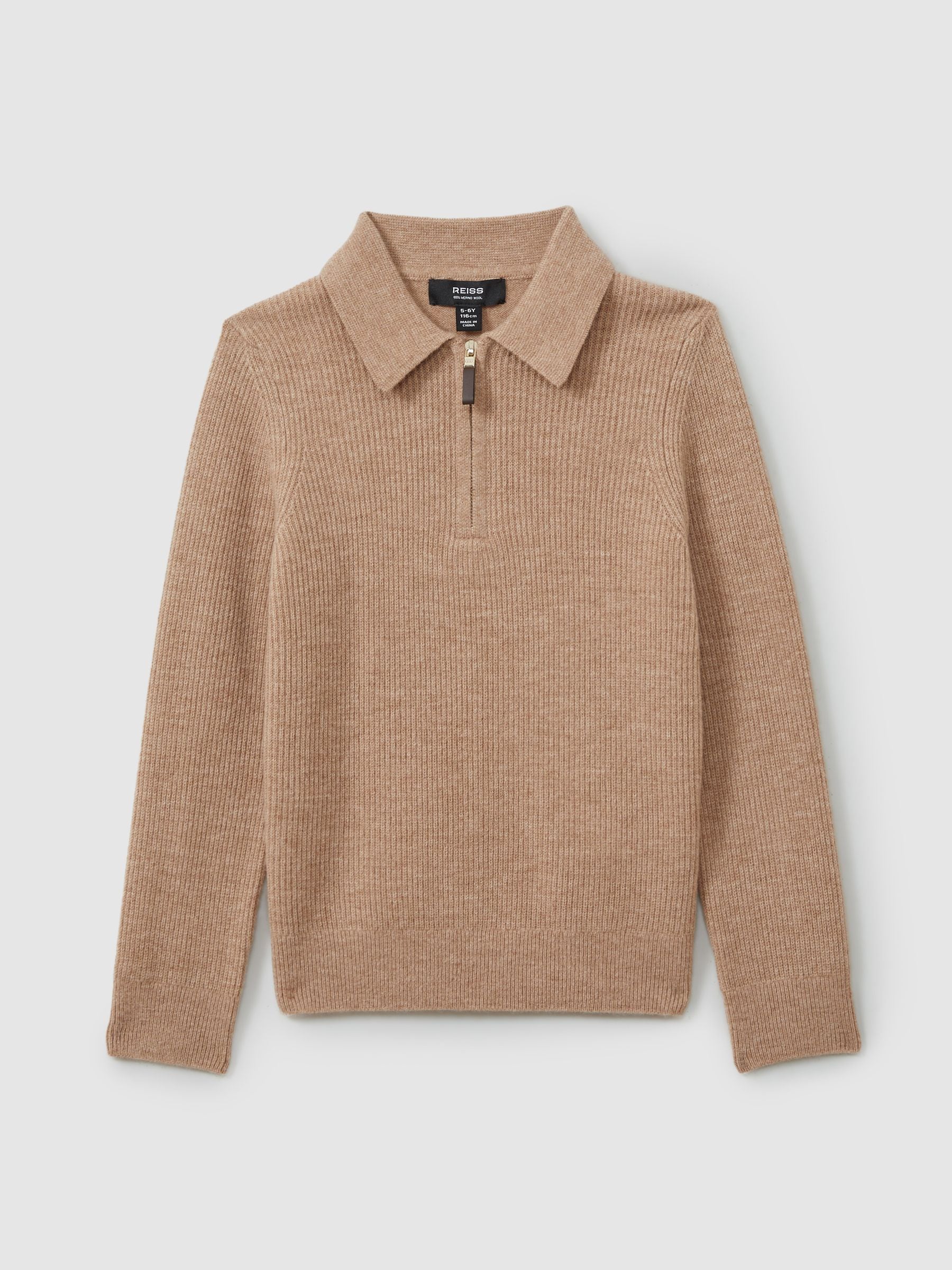 Dsiney Kidz - Reiss Soft Camel Brown Regis 3-9 yrs Wool Quarter Zip Polo Shirt image 2
