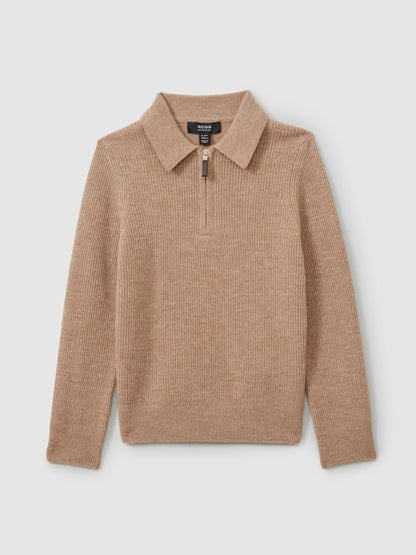 Dsiney Kidz - Reiss Soft Camel Brown Regis 3-9 yrs Wool Quarter Zip Polo Shirt image 2