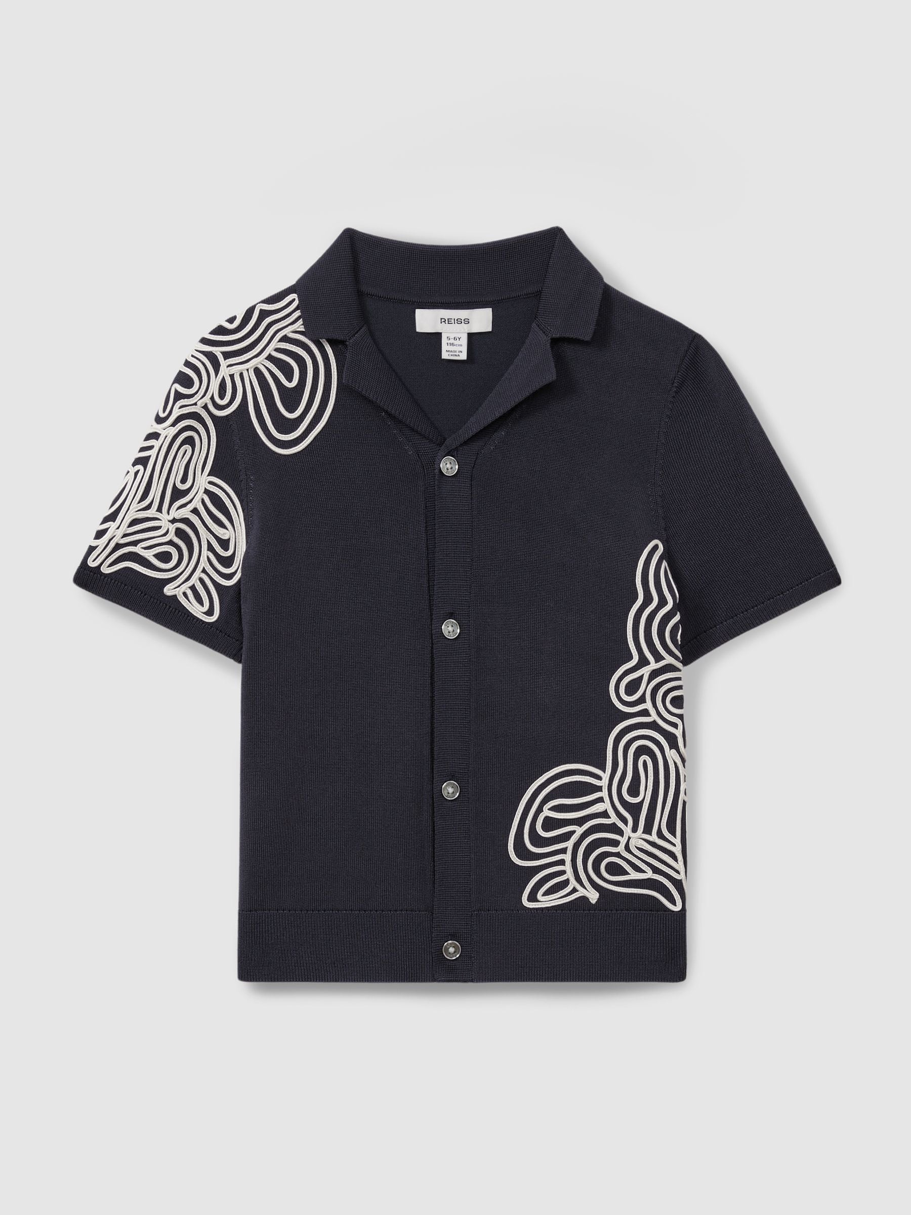 Dsiney Kidz - Reiss Navy/Off White Romance 9-13 yrs Jersey Embroidered Cuban Collar Shirt image 2