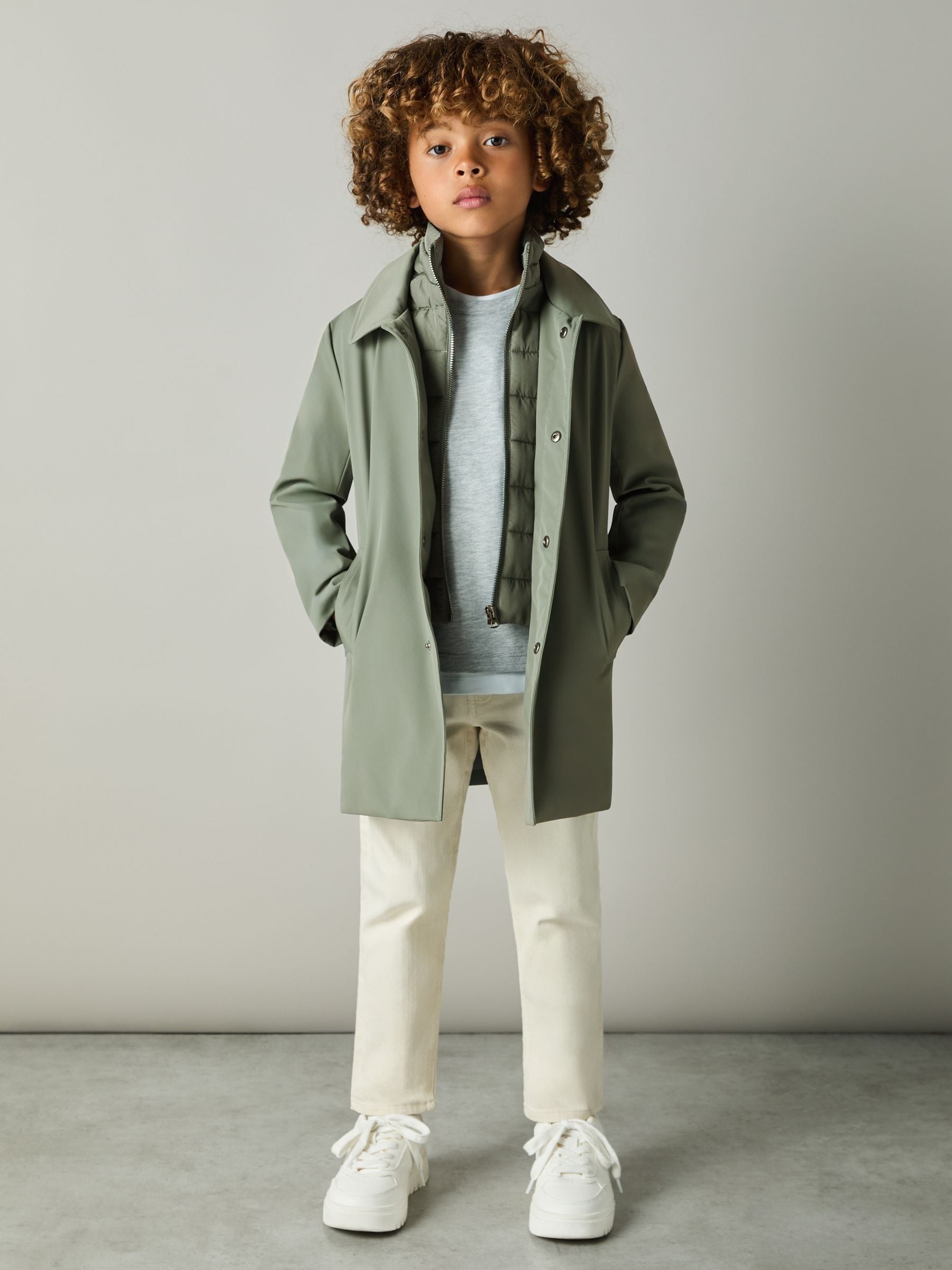 Dsiney Kidz - Reiss Sage Green Logan 3-9 yrs Gabardine Coat with Removable Gilet image 1
