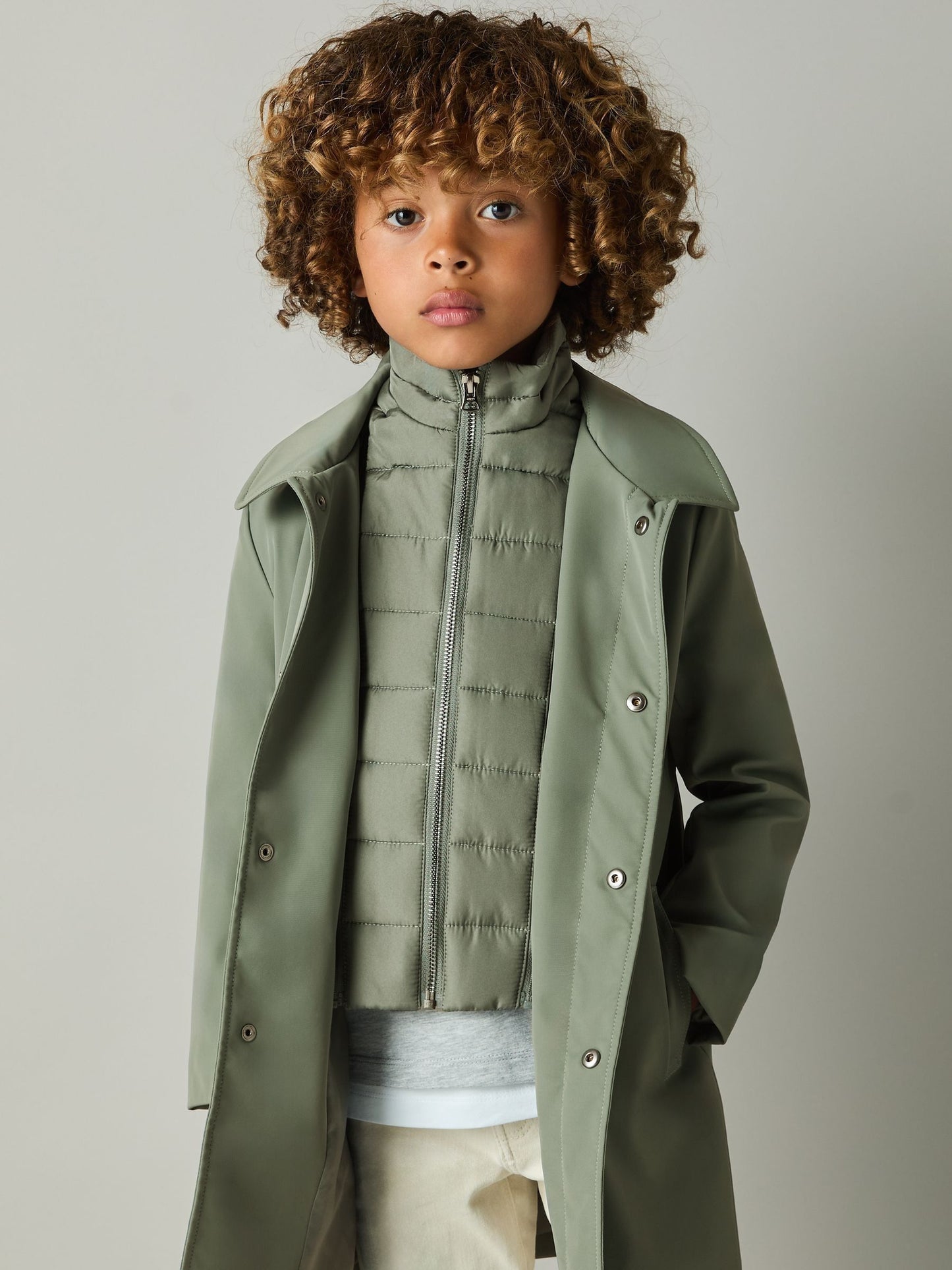 Dsiney Kidz - Reiss Sage Green Logan 3-9 yrs Gabardine Coat with Removable Gilet image 3