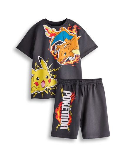 Dsiney Kidz - Vanilla Underground Grey Boys Pokemon 100% Cotton T-Shirt and Shorts Set image 1