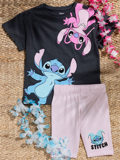 Dsiney Kidz - Vanilla Underground Grey Girls 100% Cotton Stitch T-Shirt and Cycling Shorts Set image 1
