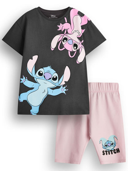 Dsiney Kidz - Vanilla Underground Grey Girls 100% Cotton Stitch T-Shirt and Cycling Shorts Set image 2