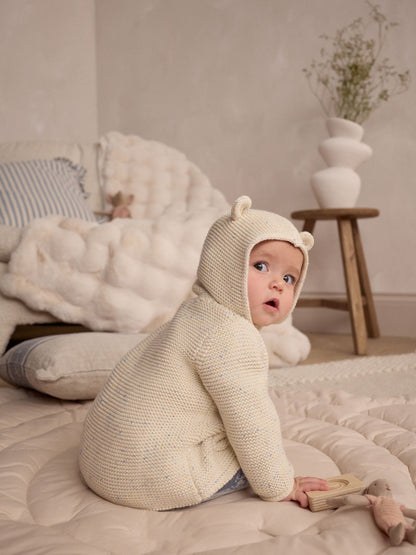 Dsiney Kidz - Ecru Neppy Knitted Hooded Baby Cardigan image 3
