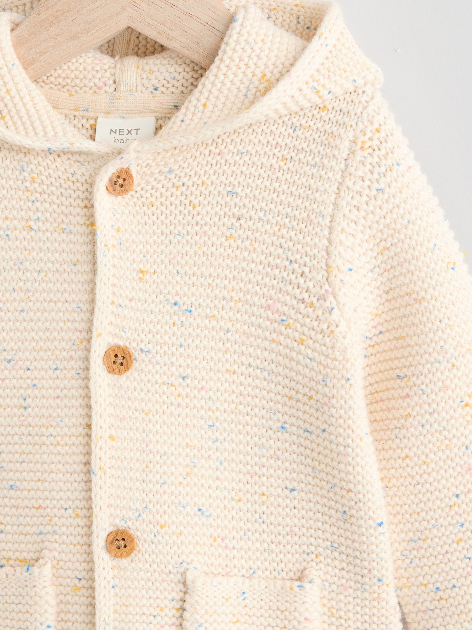 Dsiney Kidz - Ecru Neppy Knitted Hooded Baby Cardigan image 6