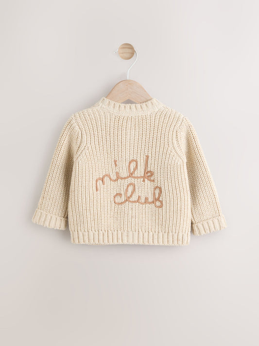 Dsiney Kidz - Neutral Milk Club Chunky Knitted Embroidered Baby Cardigan image 1