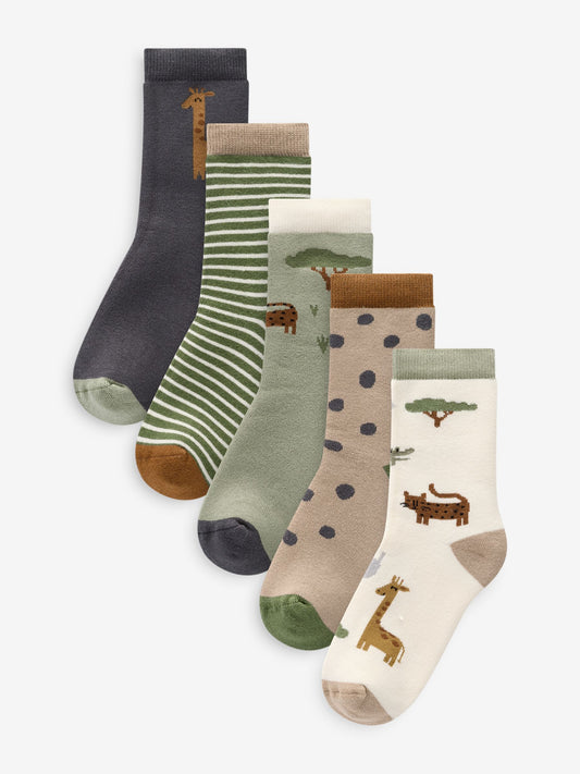 Safari Animals Cosy Terry Cotton Rich Socks 5 Pack image 1