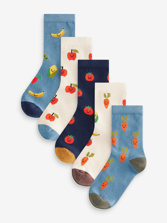 Fruit Vegetable Prints Character Cotton Rich Socks 5 Pack image 1
