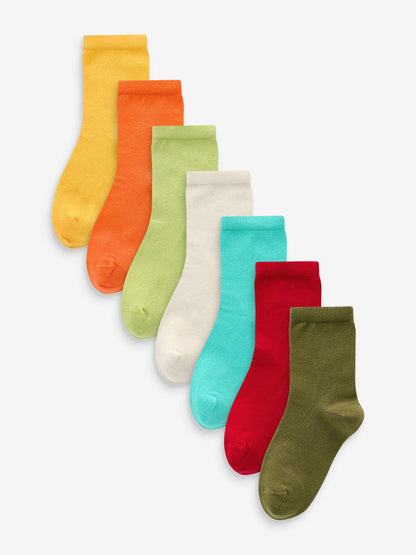 Red/Orange/Yellow/Green/Blue Cotton Rich Plain Socks 7 Pack