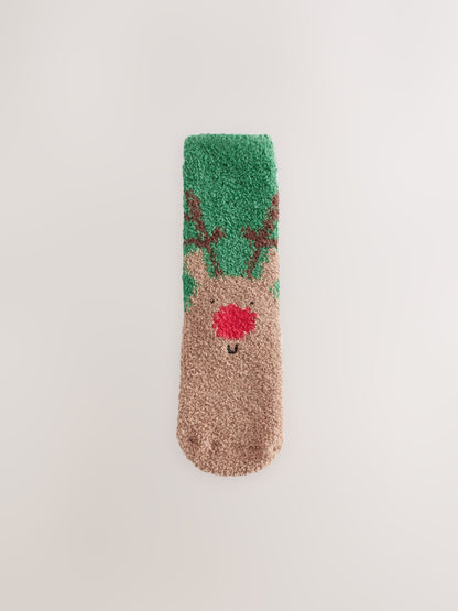 Santa Reindeer Cosy Christmas Socks 2 Pack