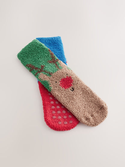 Santa Reindeer Cosy Christmas Socks 2 Pack