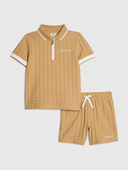 River Island Brown Slim Fit Polo Shirt & Shorts Set image 1