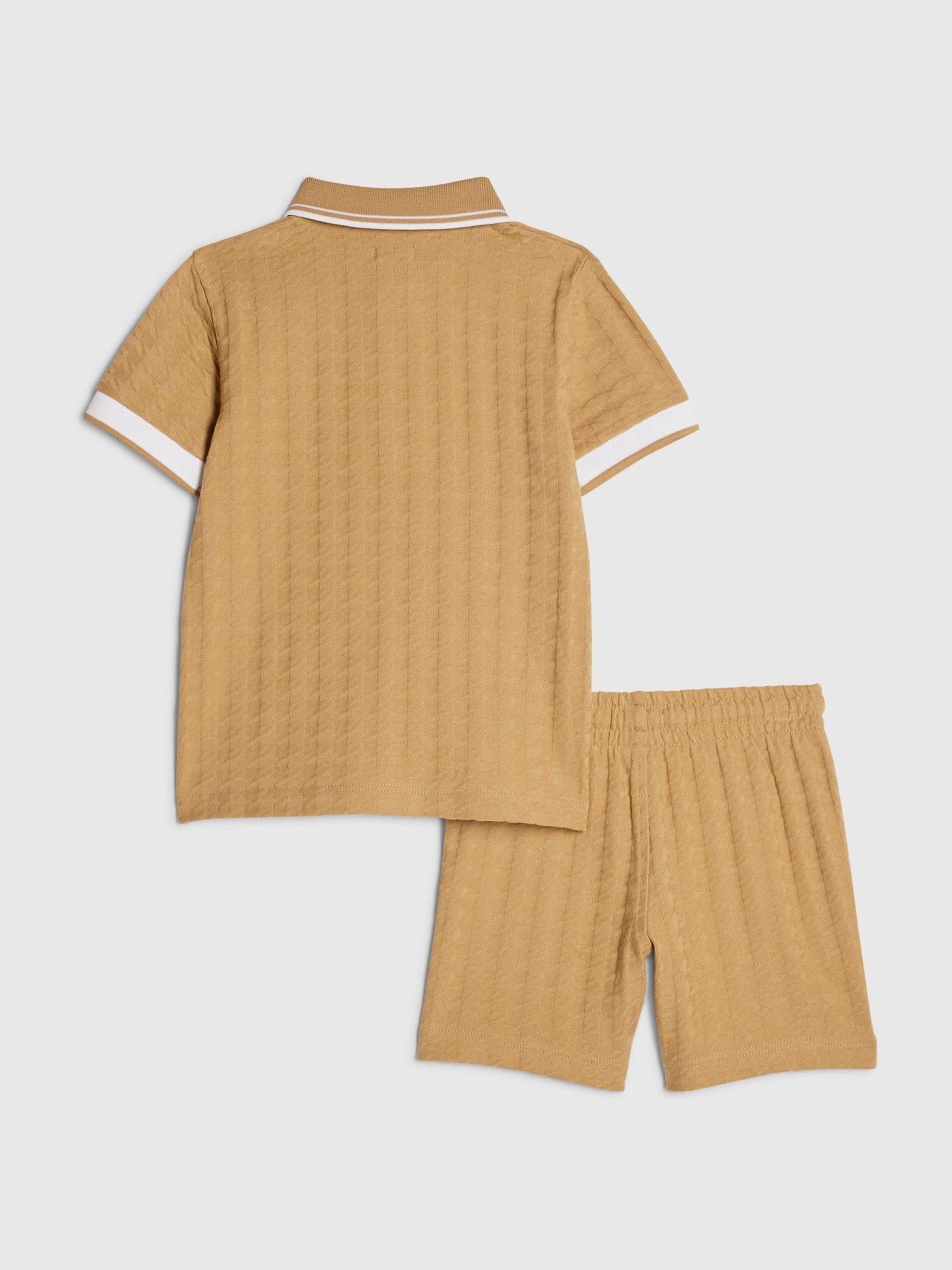 River Island Brown Slim Fit Polo Shirt & Shorts Set image 2