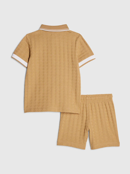 River Island Brown Slim Fit Polo Shirt & Shorts Set image 2