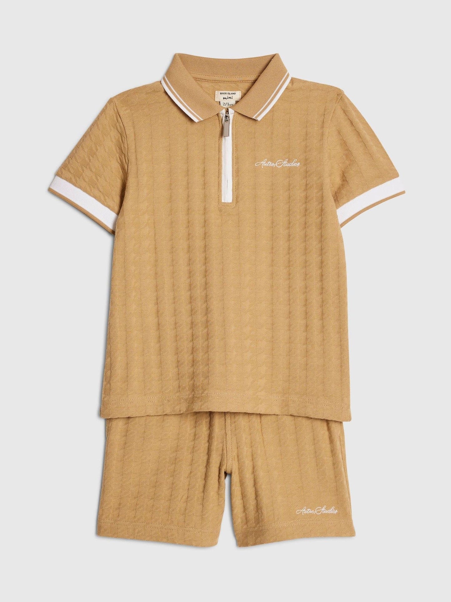 River Island Brown Slim Fit Polo Shirt & Shorts Set image 3