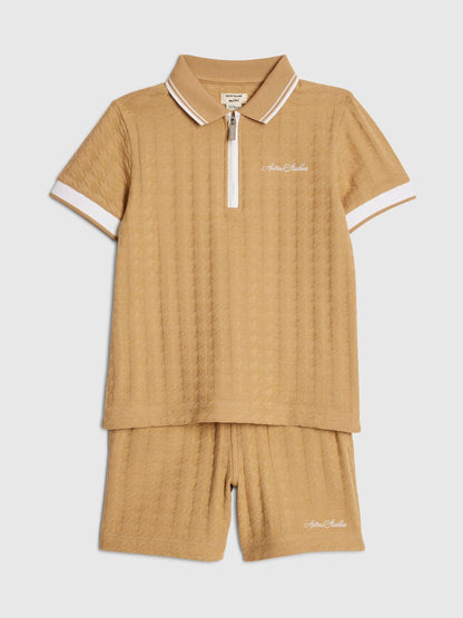River Island Brown Slim Fit Polo Shirt & Shorts Set image 3
