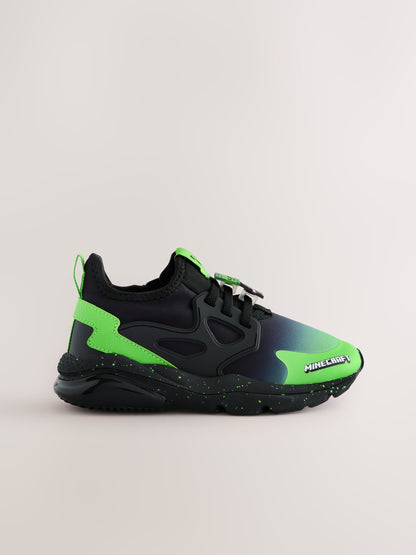 Black Standard Fit (F) Minecraft Elastic Lace Trainers image 2