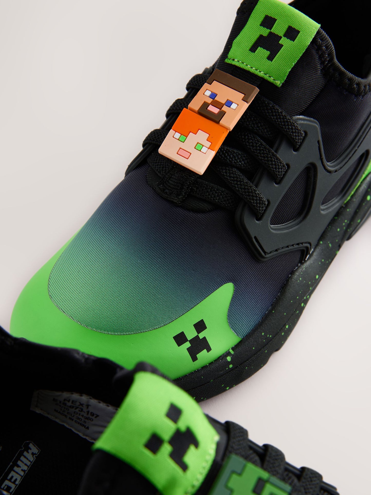 Black Standard Fit (F) Minecraft Elastic Lace Trainers image 3