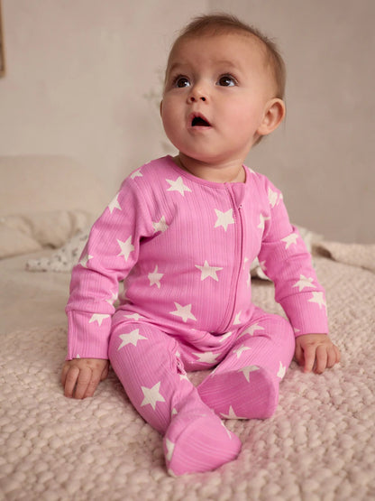 Pink 3 Pack Two Way Zip Baby Sleepsuits (0mths-2yrs)