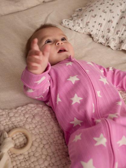 Pink 3 Pack Two Way Zip Baby Sleepsuits (0mths-2yrs)