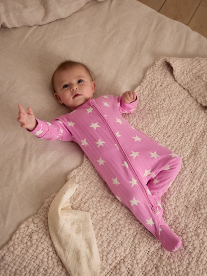 Pink 3 Pack Two Way Zip Baby Sleepsuits (0mths-2yrs)