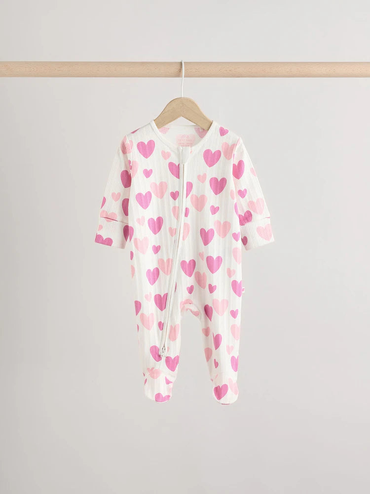 Pink 3 Pack Two Way Zip Baby Sleepsuits (0mths-2yrs)