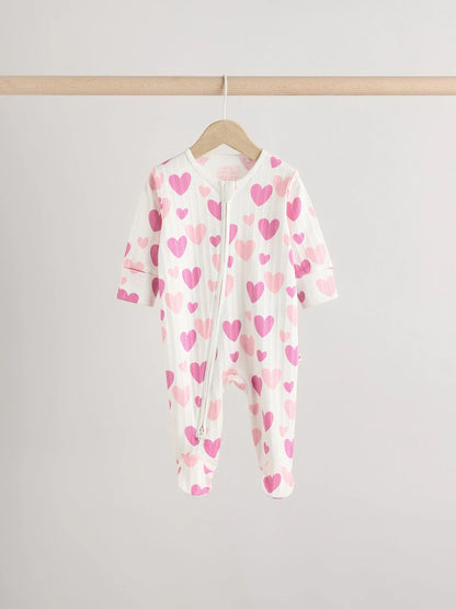 Pink 3 Pack Two Way Zip Baby Sleepsuits (0mths-2yrs)