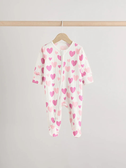 Pink 3 Pack Two Way Zip Baby Sleepsuits (0mths-2yrs)