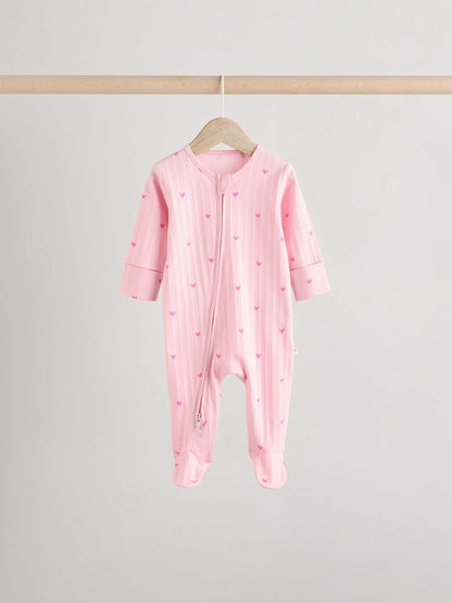 Pink 3 Pack Two Way Zip Baby Sleepsuits (0mths-2yrs)