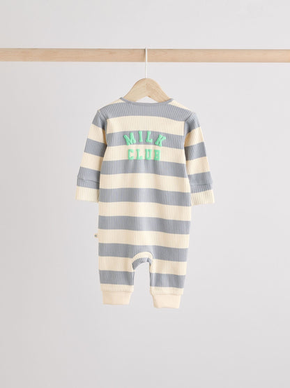 Milk Club Neutral 3 pack Baby Two Way Zip Footless Cotton Sleepsuits (0mths-3yrs)