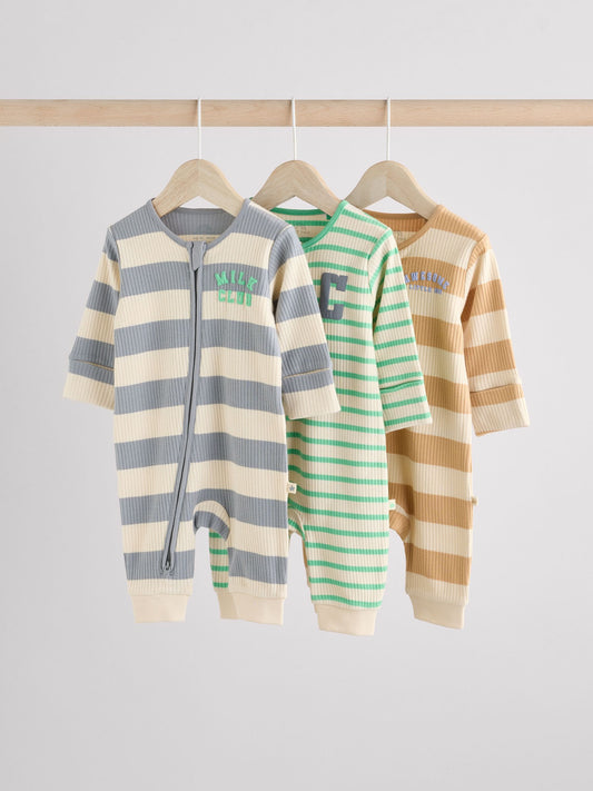 Milk Club Neutral 3 pack Baby Two Way Zip Footless Cotton Sleepsuits (0mths-3yrs) image 1