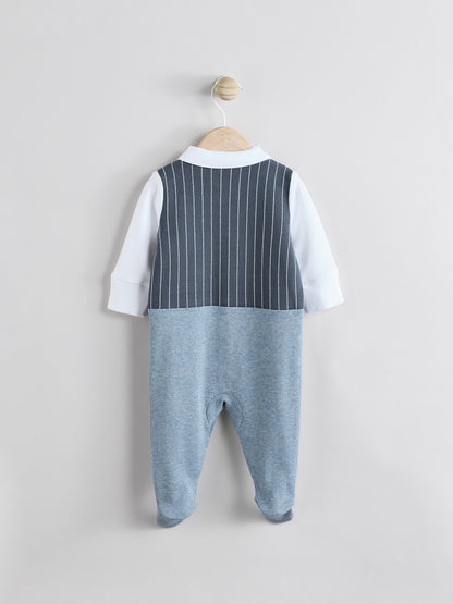 Navy Smart Bow Tie Baby Sleepsuit (0mths-2yrs)