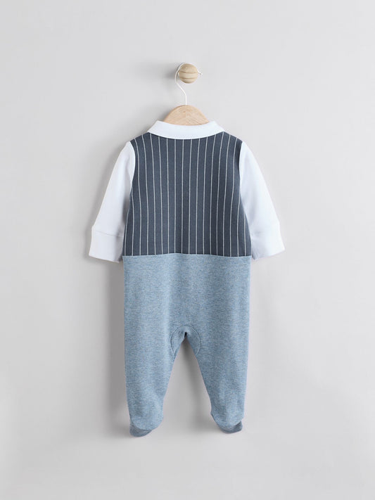 Navy Smart Bow Tie Baby Sleepsuit (0mths-2yrs)