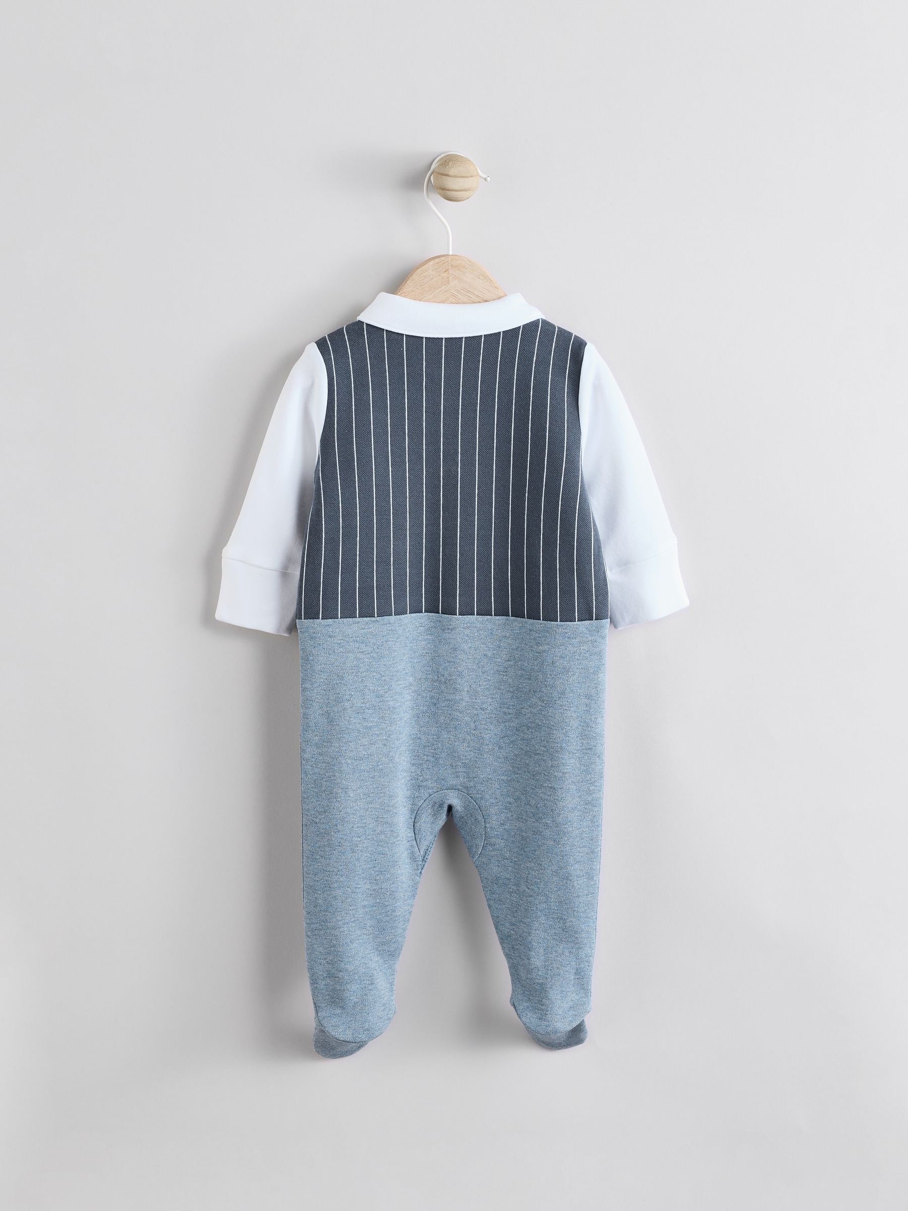 Navy Smart Bow Tie Baby Sleepsuit (0mths-2yrs) image 2