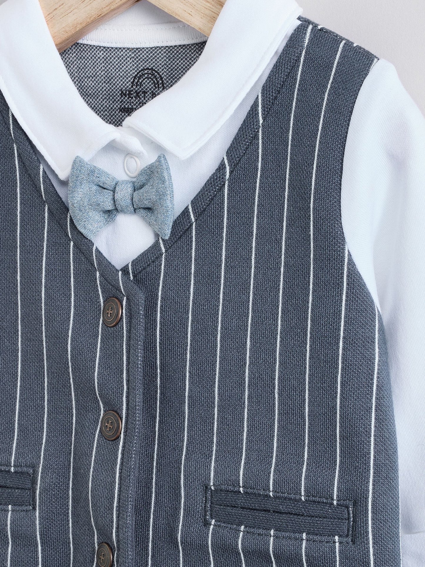 Navy Smart Bow Tie Baby Sleepsuit (0mths-2yrs) image 3