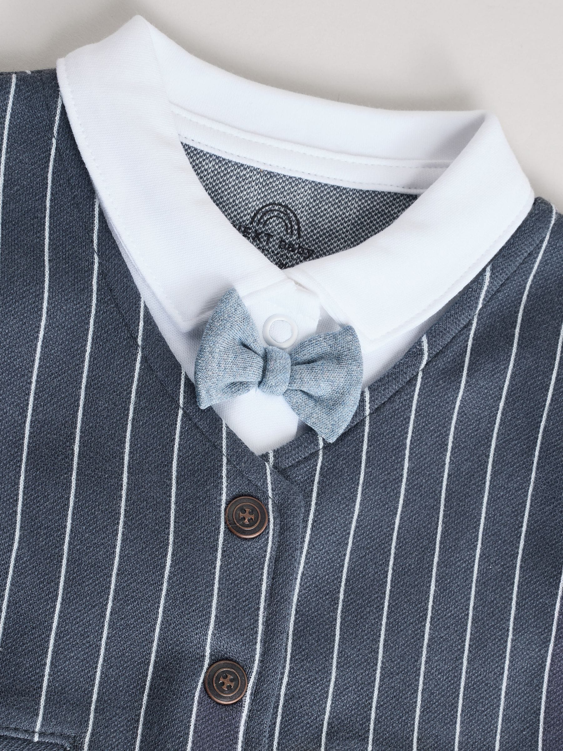 Navy Smart Bow Tie Baby Sleepsuit (0mths-2yrs) image 4