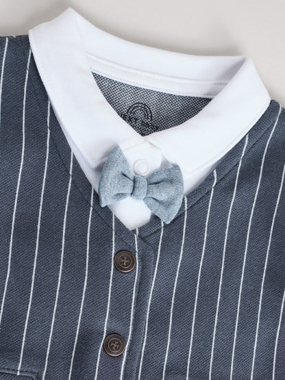 Navy Smart Bow Tie Baby Sleepsuit (0mths-2yrs) image 4
