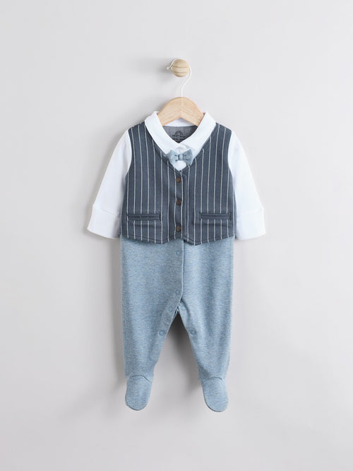 Navy Smart Bow Tie Baby Sleepsuit (0mths-2yrs) image 1