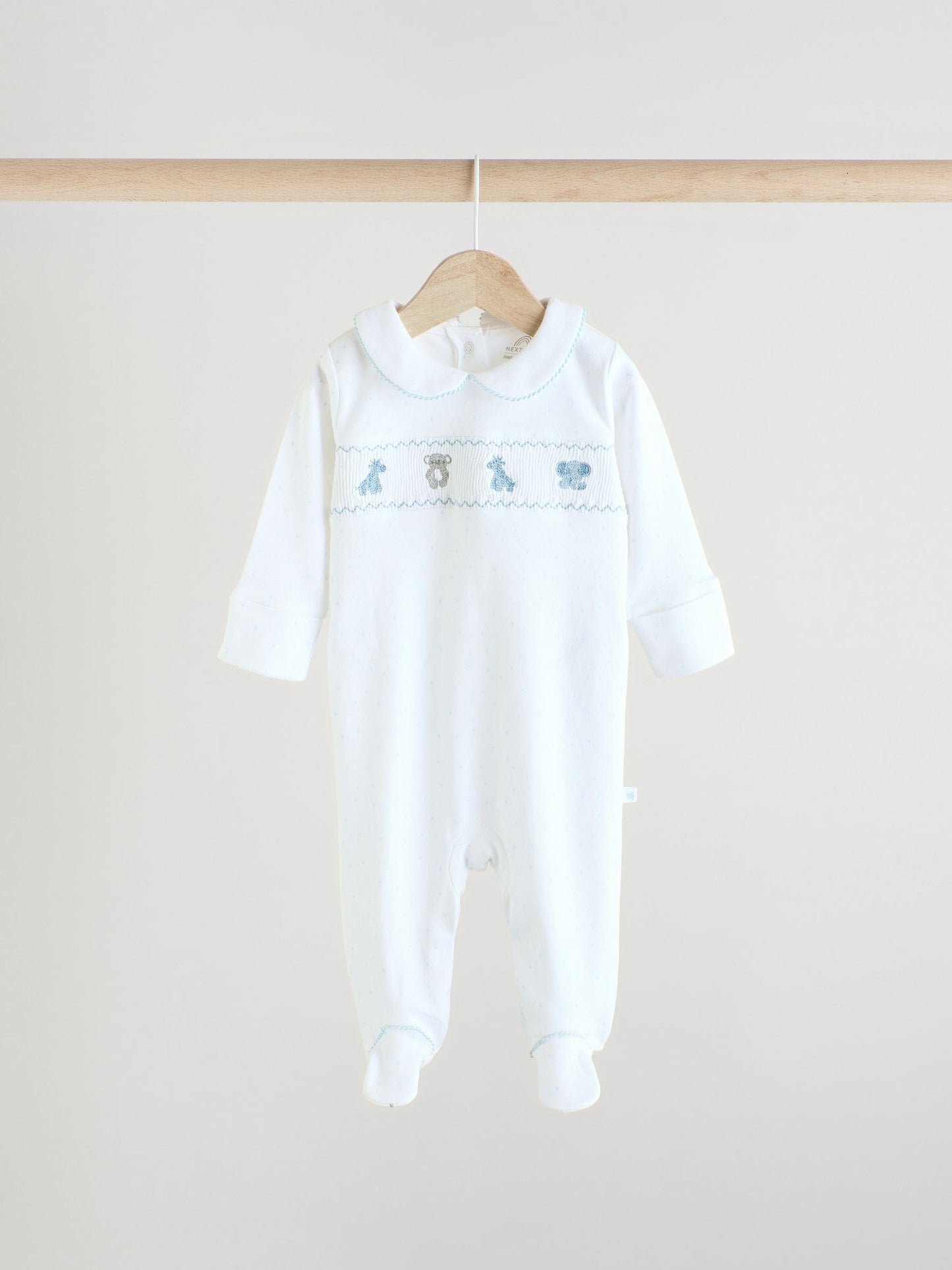 Blue/White Embroidered Baby Sleepsuits 3 Pack (0-2yrs)
