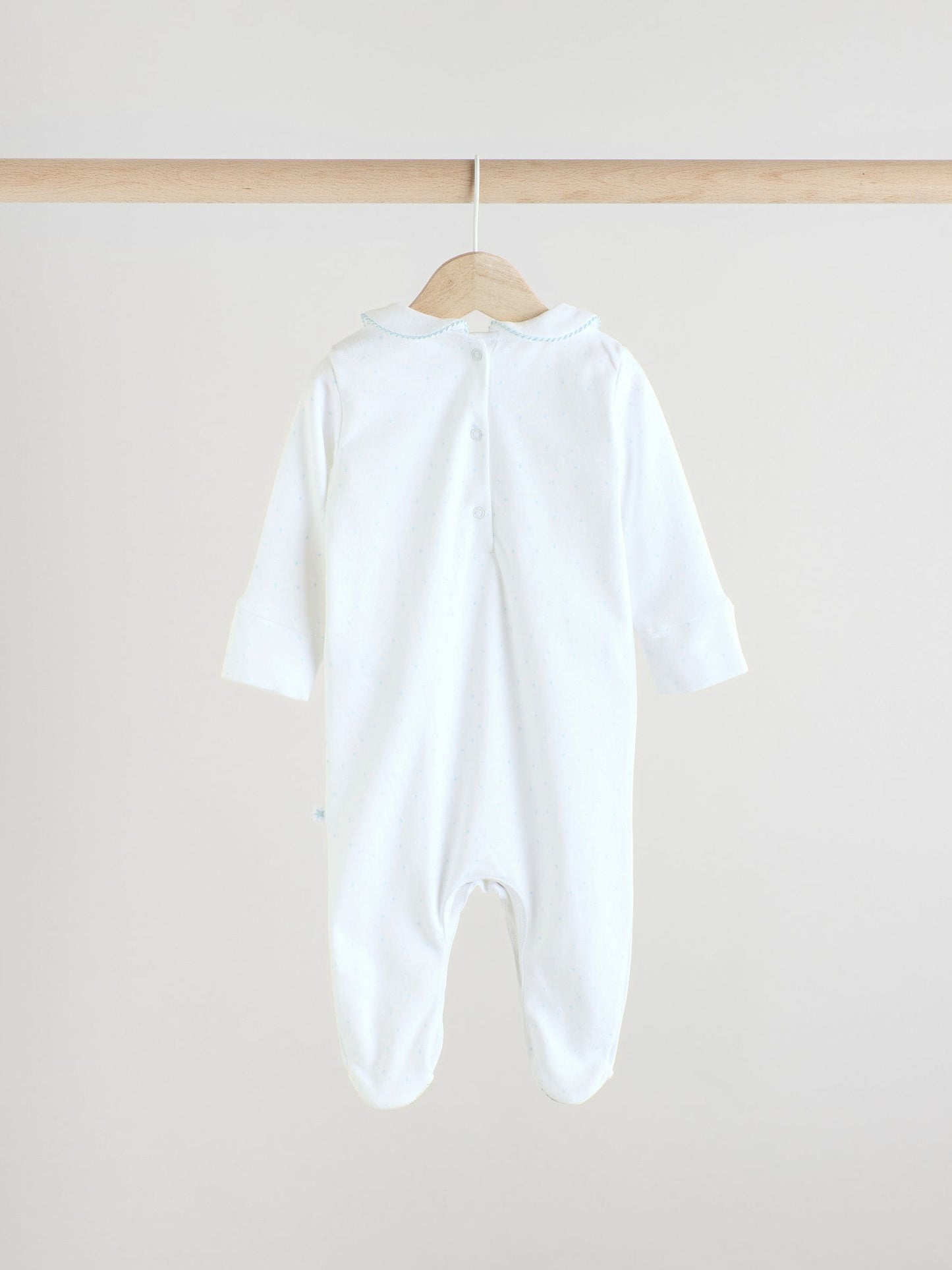 Blue/White Embroidered Baby Sleepsuits 3 Pack (0-2yrs)