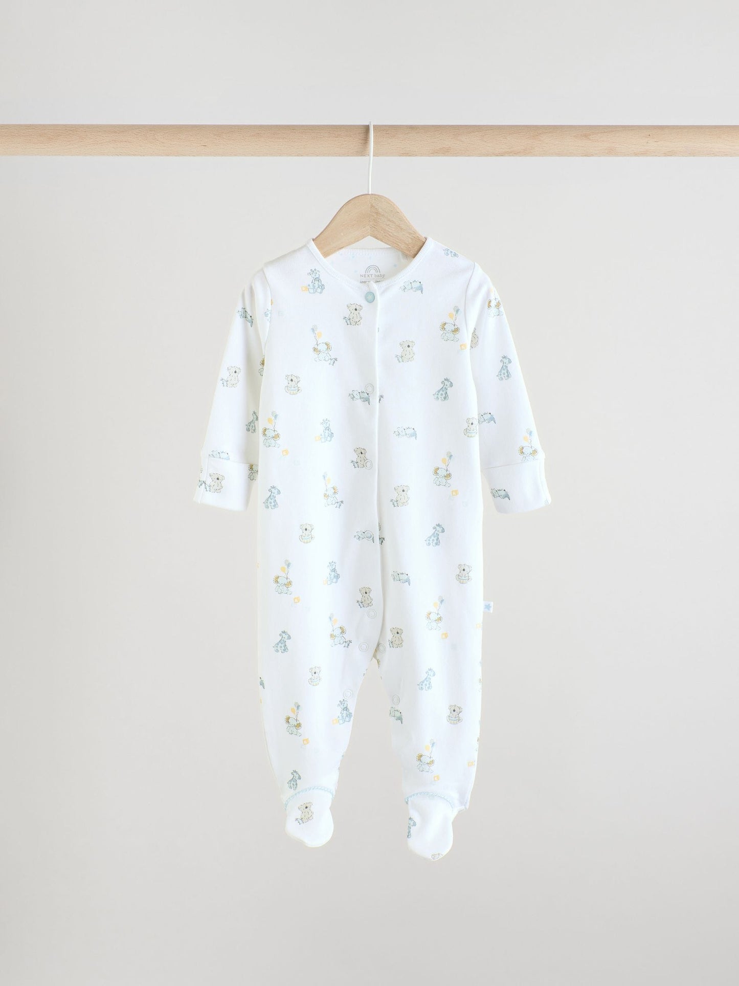 Blue/White Embroidered Baby Sleepsuits 3 Pack (0-2yrs)