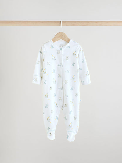 Blue/White Embroidered Baby Sleepsuits 3 Pack (0-2yrs)