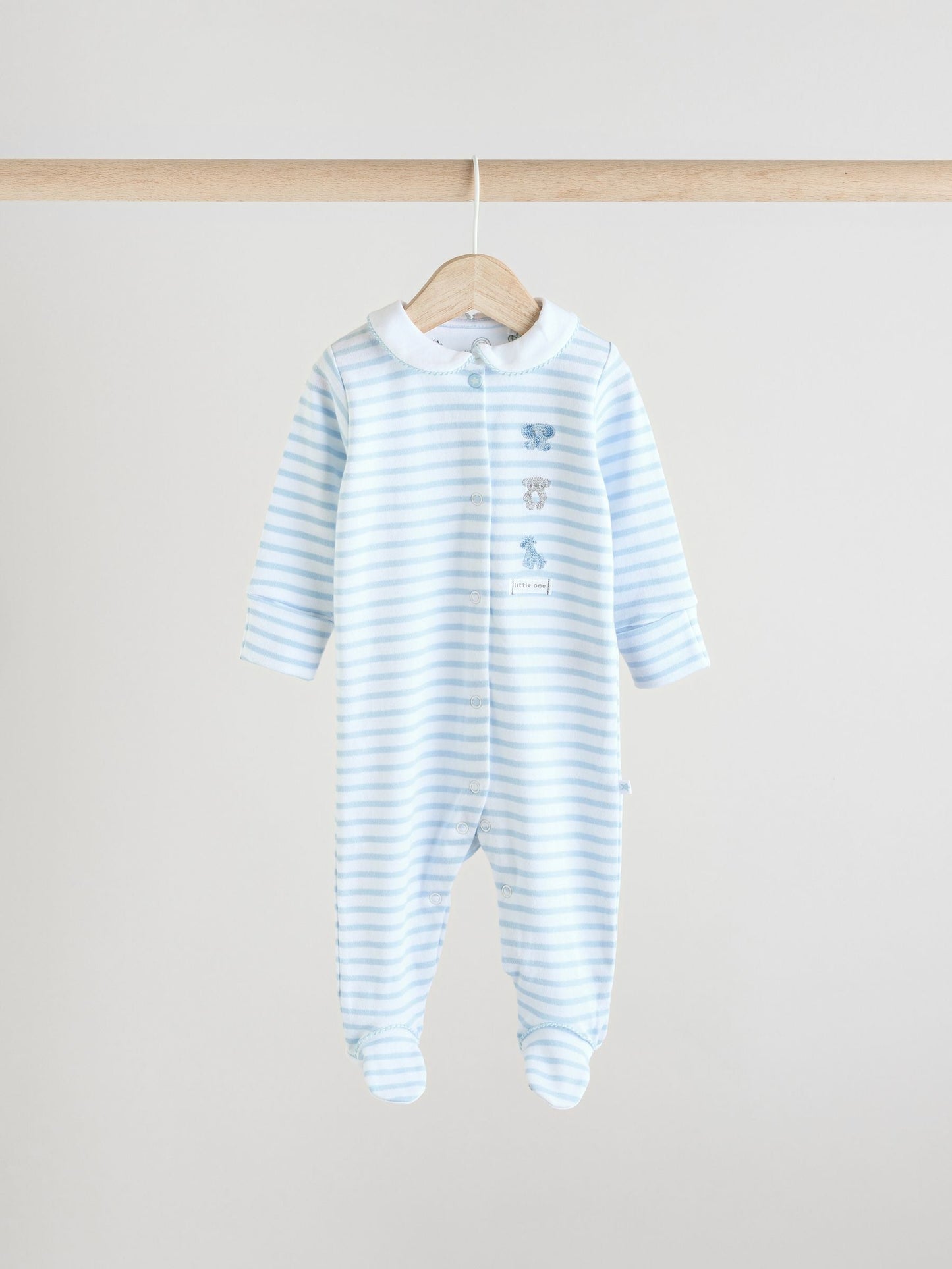 Blue/White Embroidered Baby Sleepsuits 3 Pack (0-2yrs)
