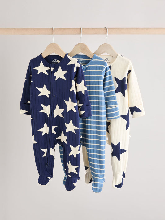 Navy Star Sleepsuits 3 Pack (0mths-2yrs)