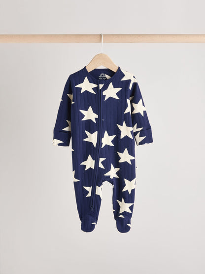 Navy Star Sleepsuits 3 Pack (0mths-2yrs)