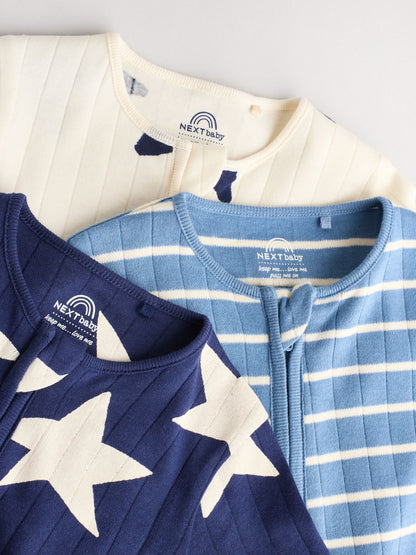 Navy Star Sleepsuits 3 Pack (0mths-2yrs)